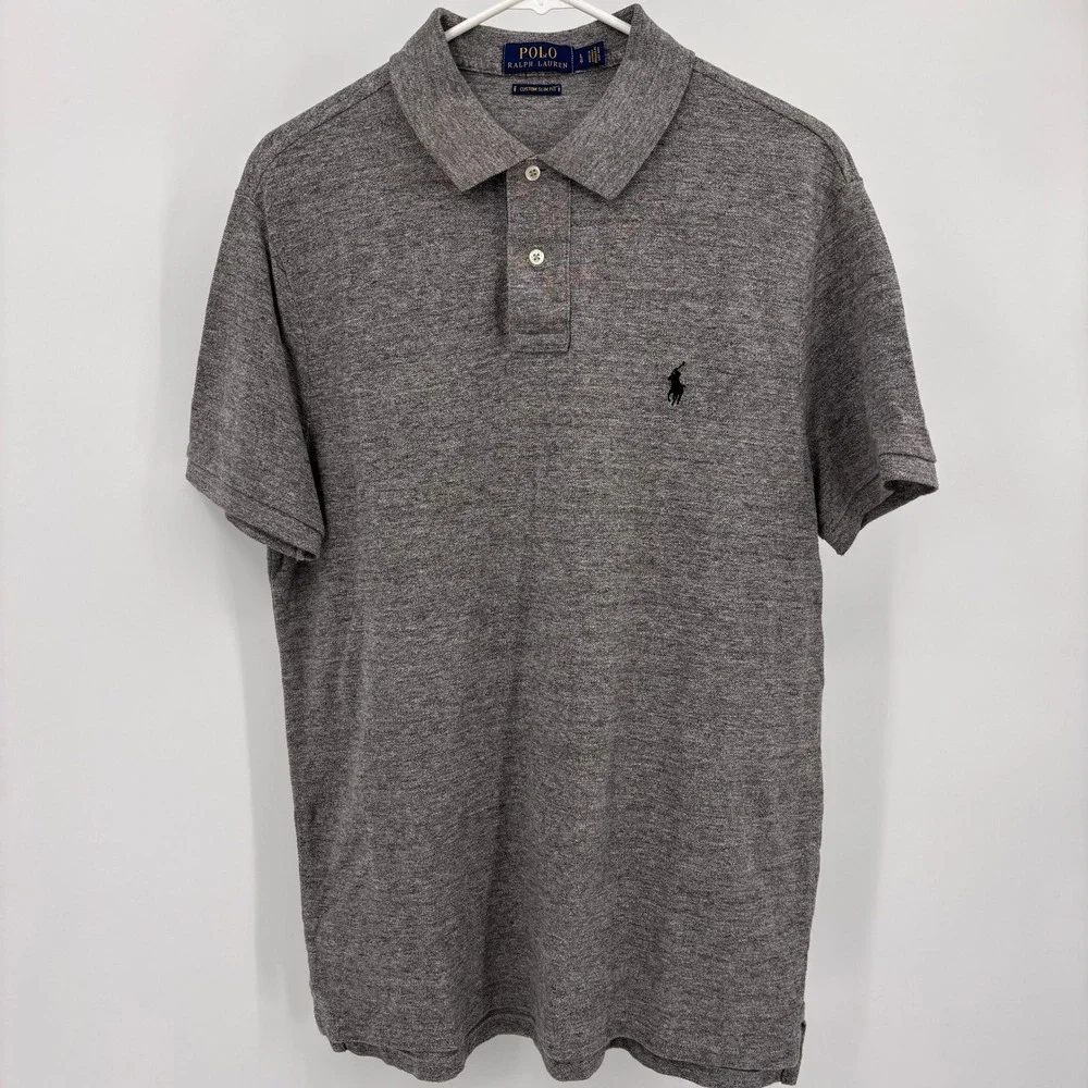 Polo Ralph Lauren Polo Shirt Mens Large Grey Excellent Custom Slim Fit Cotton